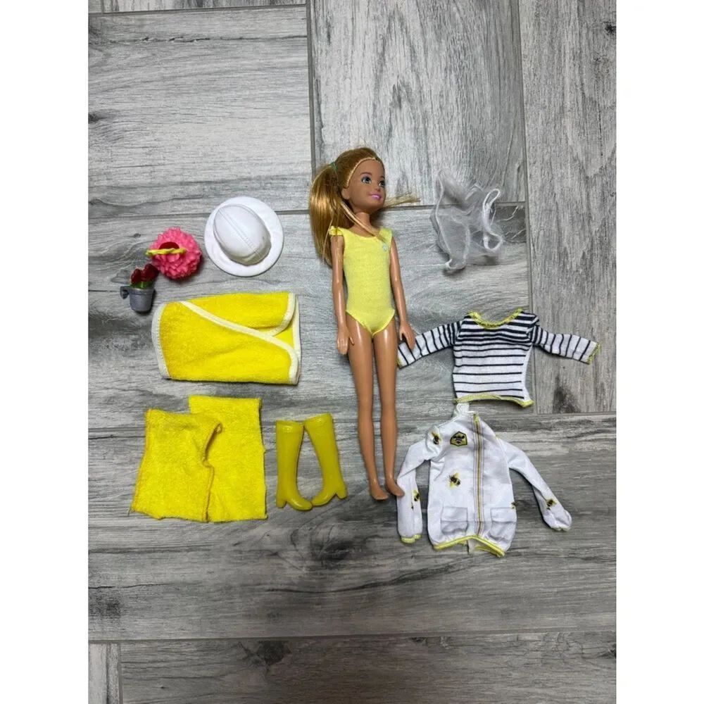 Blonde Barbie Skipper Doll with Yellow Swimsuit & Bee Accessory Set